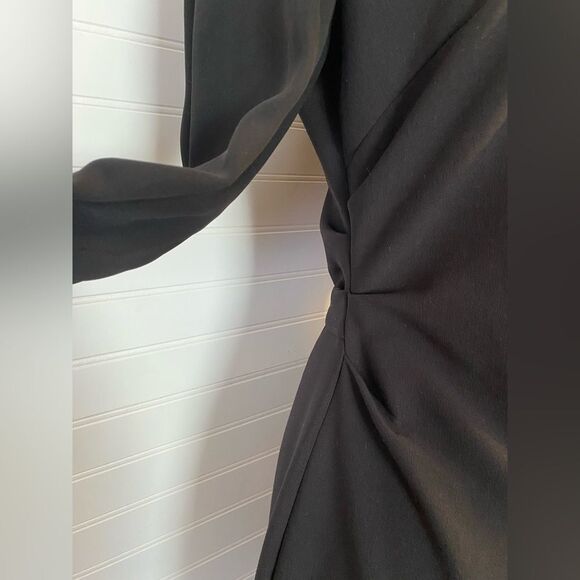 Kobi Halperin Silk Drew Jewel Neck Runch Black Long Sleeve Dress Size 4 - Picture 7 of 9